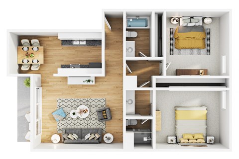 Floor plan for 2 beds, 2 baths, 1056 sqft